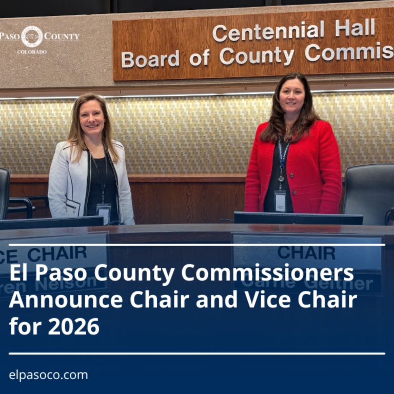 El Paso County Commissioners Announce Chair and Vice Chair for 2026. elpasoco.com. Photo of Commissioner Carrie Geitner and Commissioner Lauren Nelson.