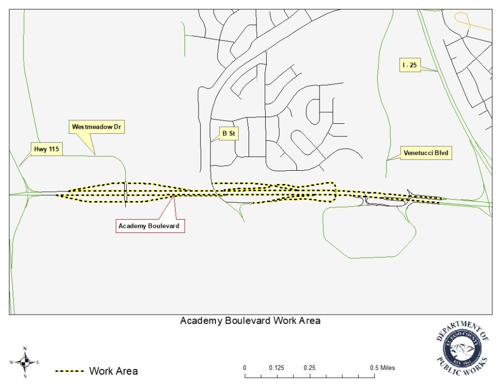 An image overview of a map of Academy Blvd project.