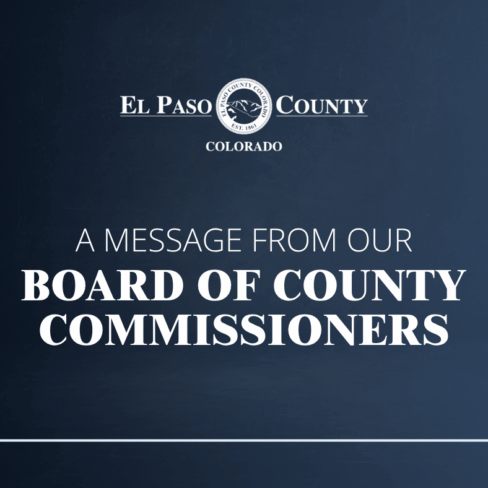 square graphic image with el paso county logo and text reading a message from our board of county commissioners