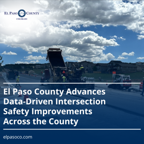 background image of constructions equipment with text overlaid reading: El paso County Advances Data-Driven Intersection Safety Improvements Across the County