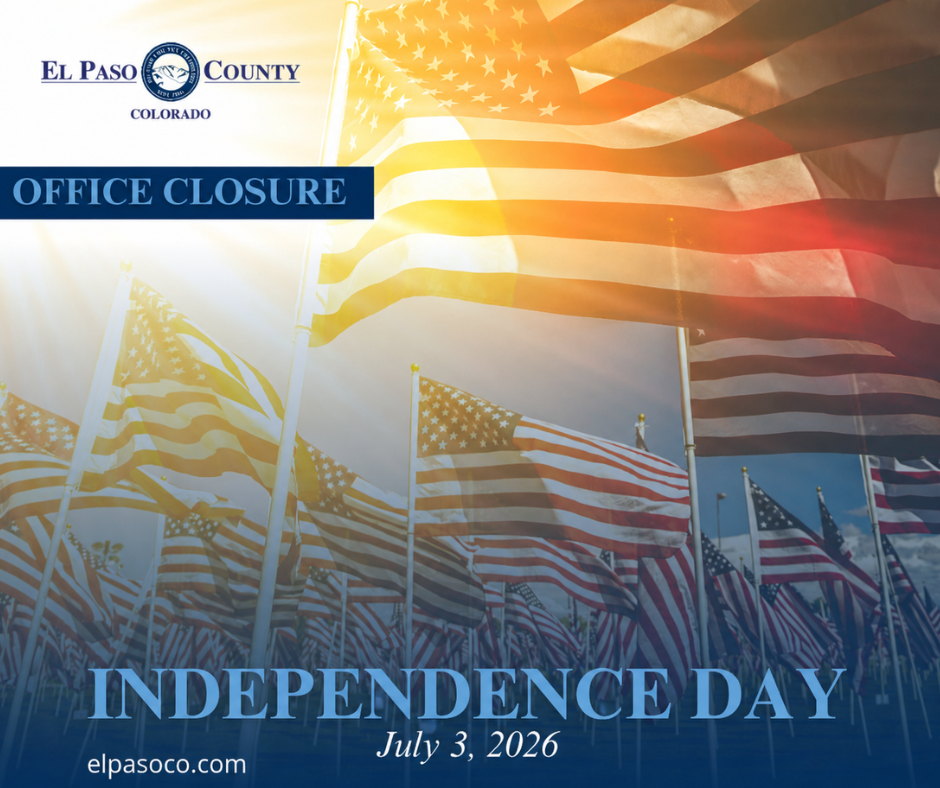 Independence Day Office Closure American Flags Waving with sunshine illuminating them. Words: Office Closure, Independence Day, July 3, 2026