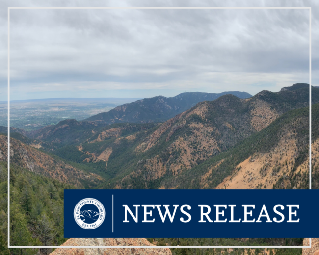 An image of Front Range foothills with text reading "News Release" and the El Paso County seal.