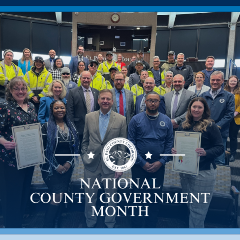 Photo of El Paso County staff and commissioners at the County Government Month proclamation reading.