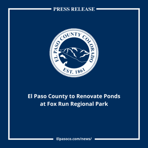 graphic with the El Paso County Seal and text reading El Paso County to renovate ponds at Fox Run Regional Park