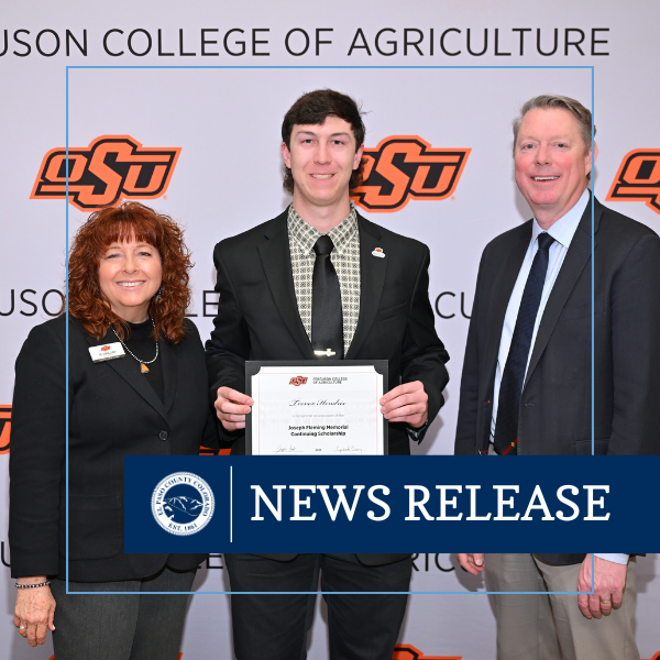 NR Trevor Hendrix Photo of Trevor Hendrix receiving scholarship award from OSU college of agriculture representatives