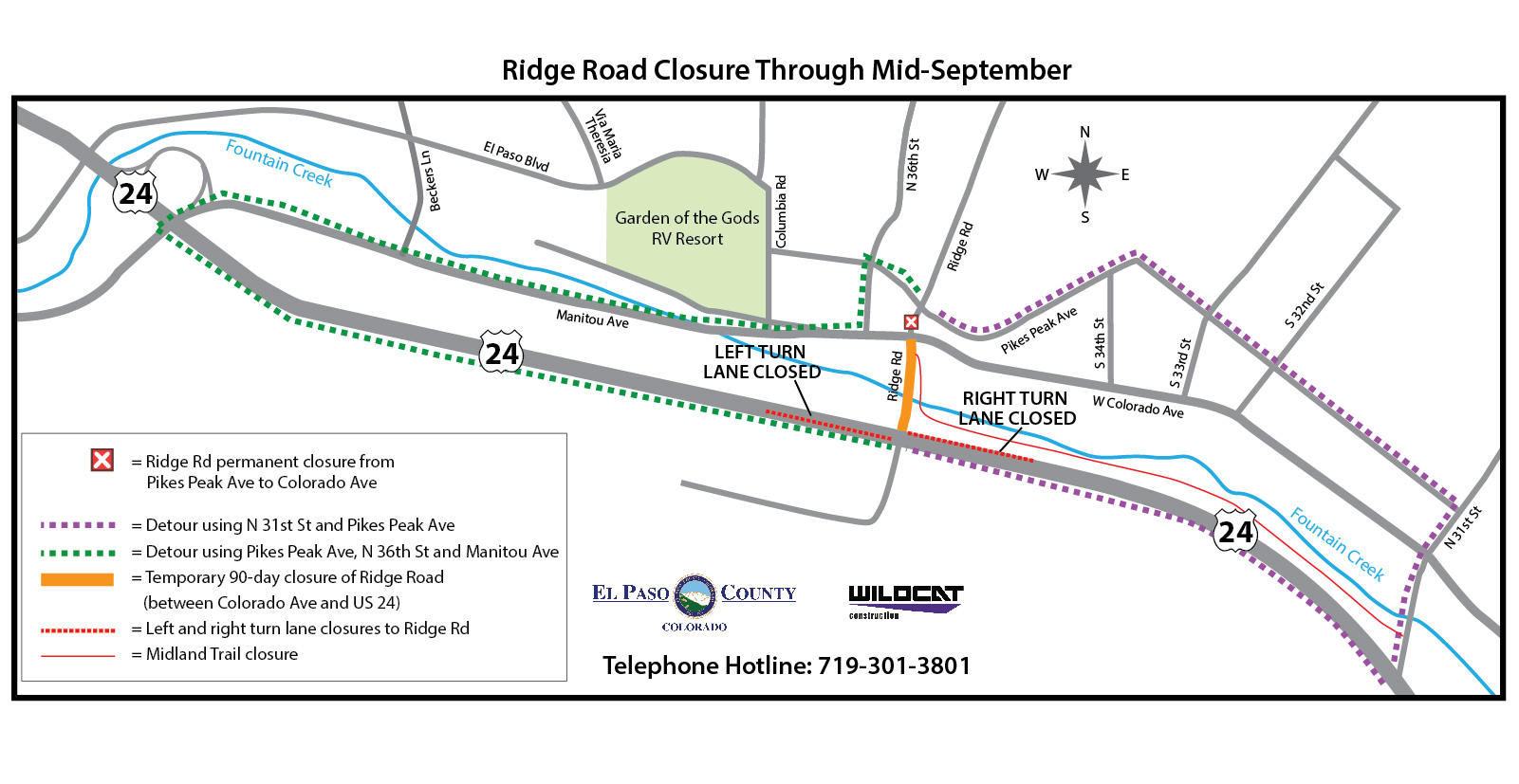 Ridge Road detour map June 2018