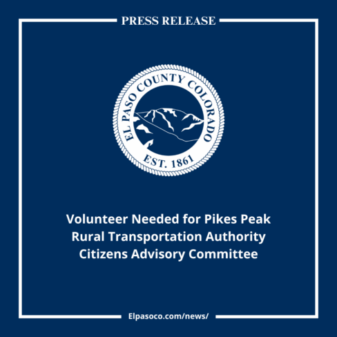 square graphic image with El Paso County seal and text reading Volunteer needed for the pikes peak rural transportation authority citizens advisory committee