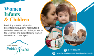 WIC Graphc 5x3 Graphic image with three circle framed photos on right one of a woman and infant another of two young children playing with blocks and the last with a woman and young child reading a book to the left text reads Women Infants & Children Providing nutrition education, healthy food, and other services free of charge. WIC is for pregnant and breastfeeding women and children under age 5