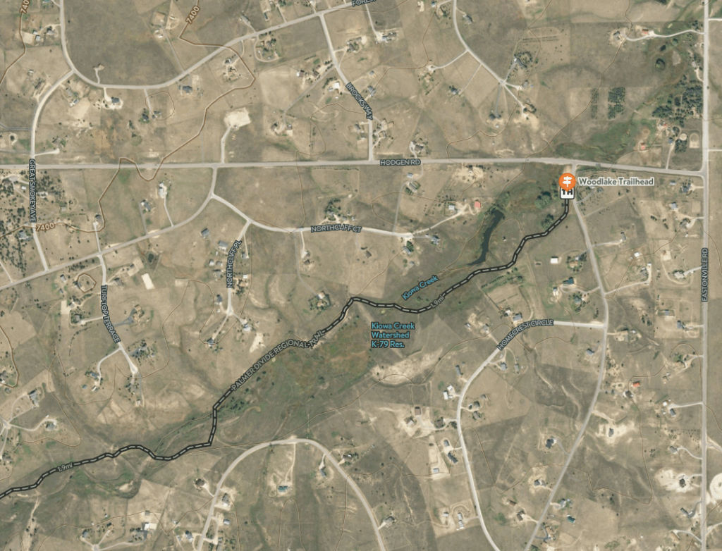 Map Showing Woodlake Trailhead and surrounding streets.