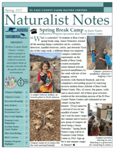 Front Page of the Spring 2025 Naturalist Notes Newsletter