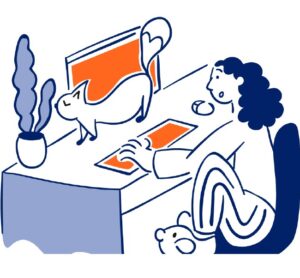A Woman at Desk with Cat Image
