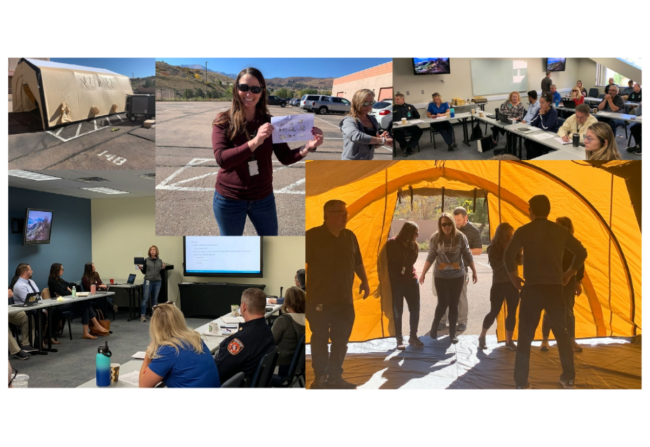 collage of photos showing emergency drill preparations