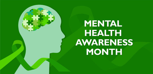 Mental Health Awareness Month graphic showing head with mind highlighted