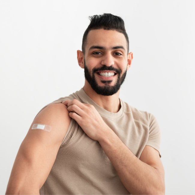 Website images 800×800 (21) Young man showing bandage on his arms.