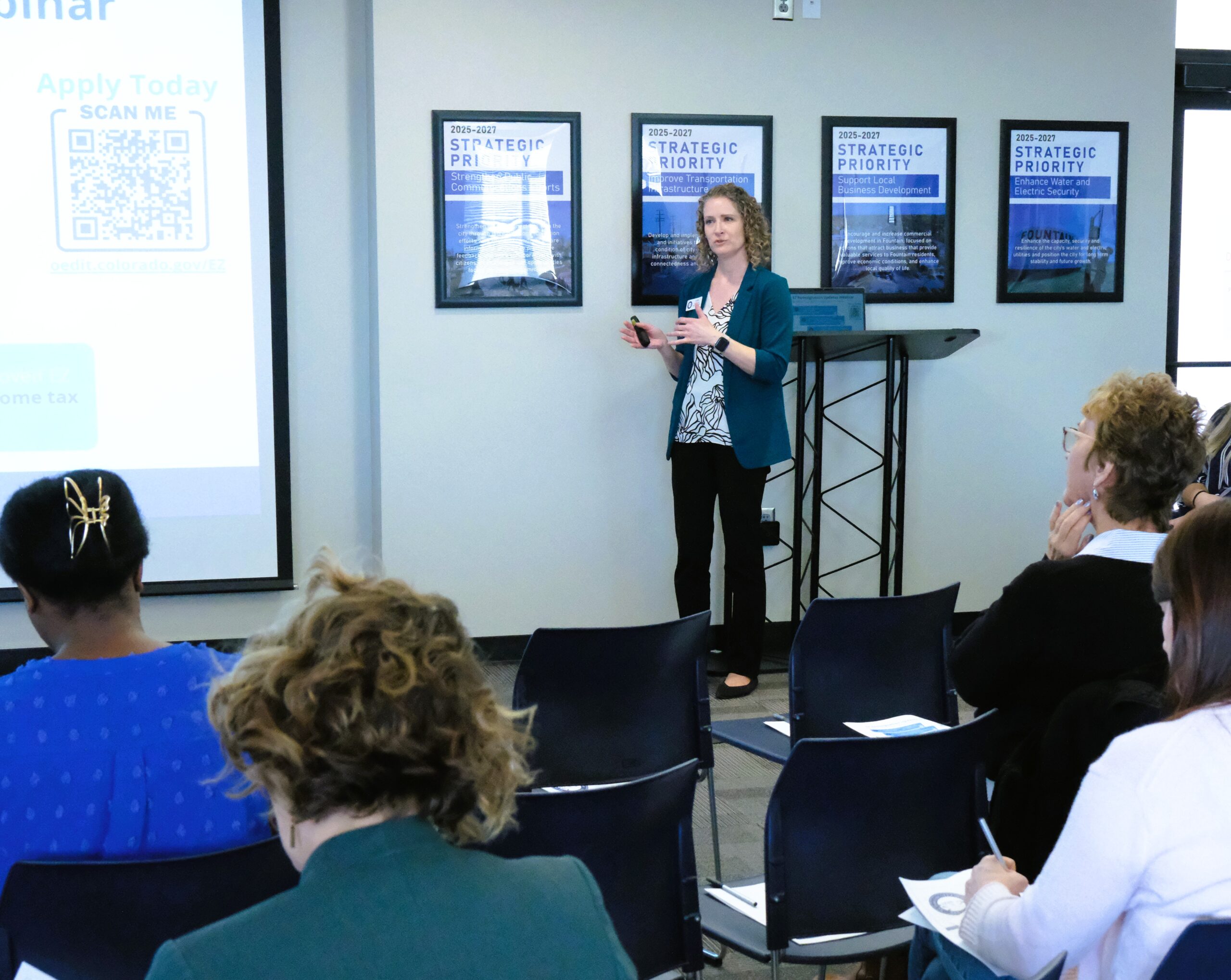 Sara Lobato presents at the February 12 event.