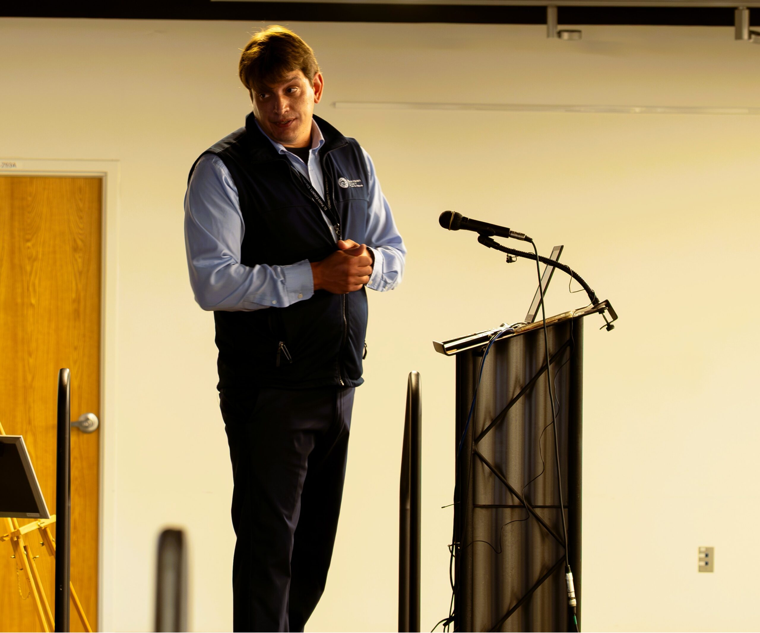 Luke Houser presents at the July 16 event.