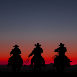 cowboys riding into the sunset