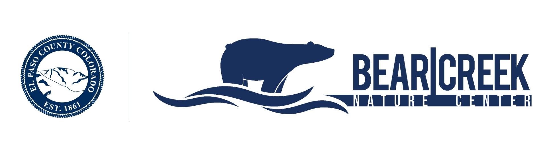 El Paso County Colorado Seal with Bear Creek Nature Center logo of a Bear standing on wavy lines