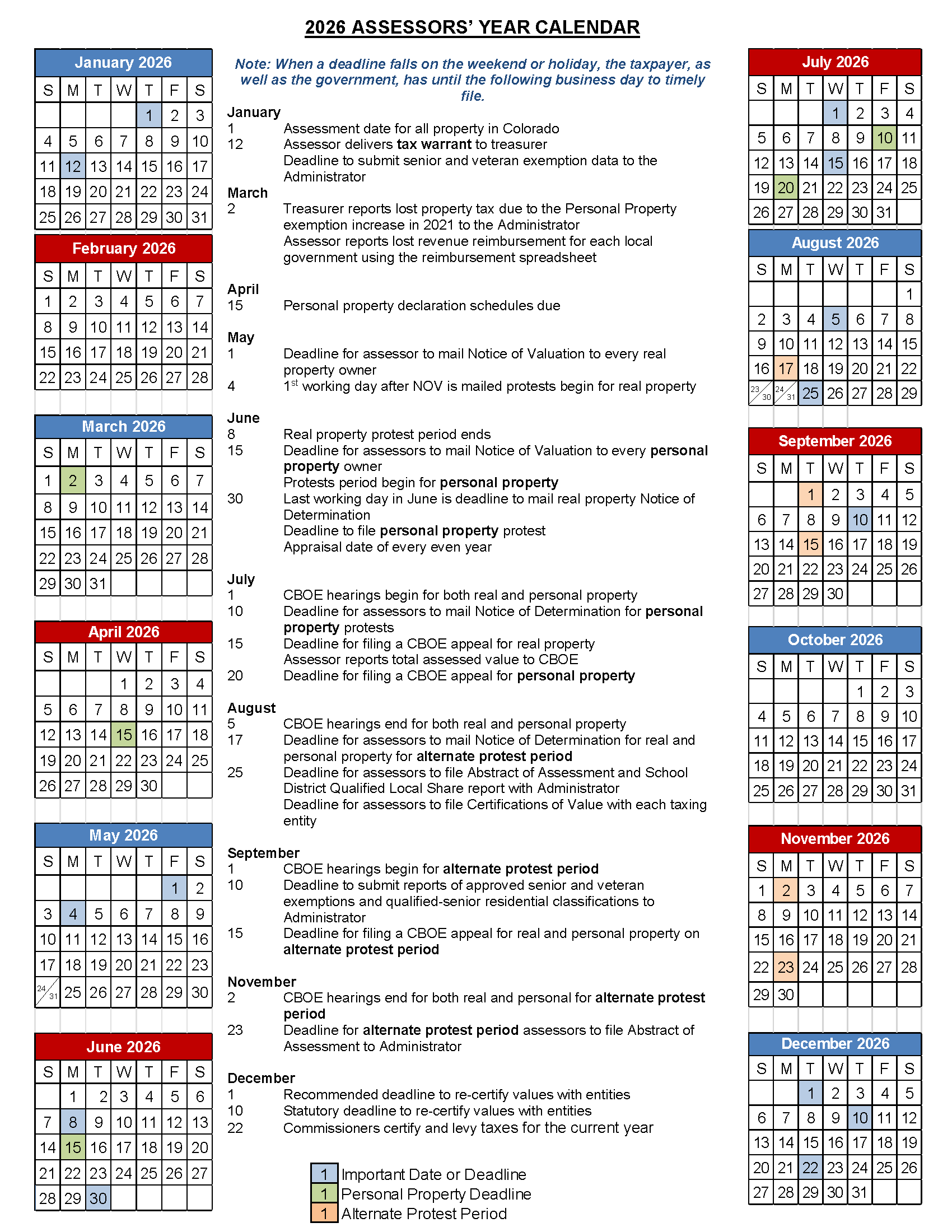2026 Assessors Year Calendar 2026 Assessors Year Calendar