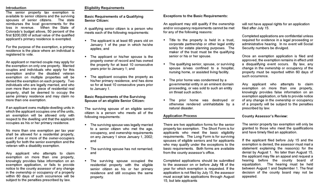 Senior Property Tax Exemption El Paso County Assessor