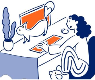 A Woman at Desk with Cat Image